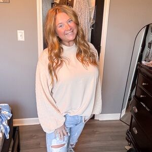 Swiss Dot Balloon Sleeve Blouse